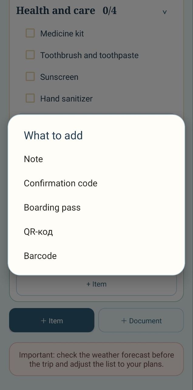 GoList document type selector